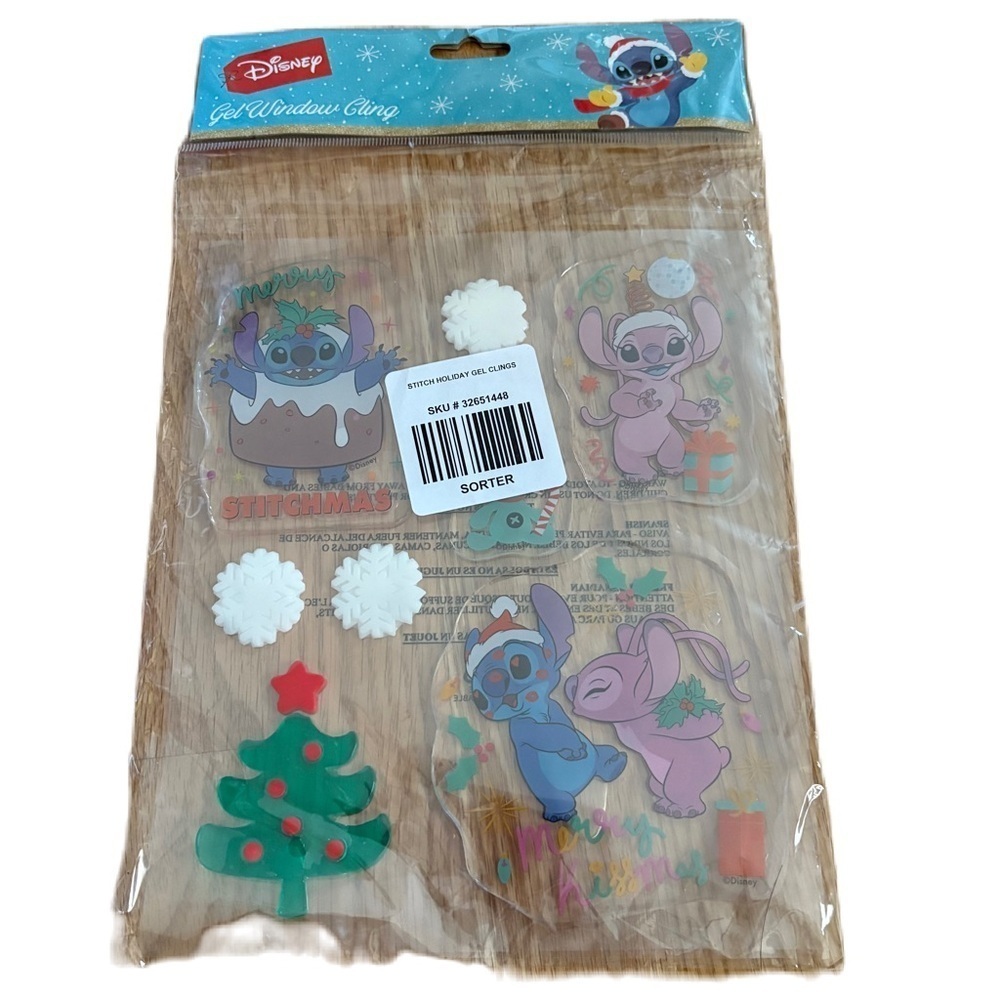 Disney Stitch Holiday Gel Window Clings - Red, Green, Blue Christmas NEW Angel